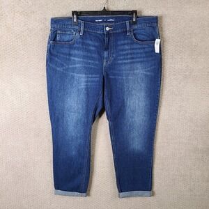 Old Navy Jeans Womens 16 Blue Mid Rise Wow Boyfriend Dark Wash Stretch Cuff NEW